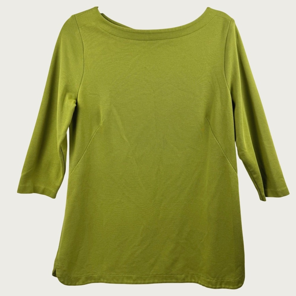 J. Jill Ponte Knit Top Womens Medium Green 3/4 Sleeve Boat Neck Office Casual